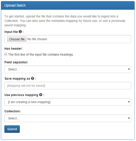 Upload screen to upload CSV input file