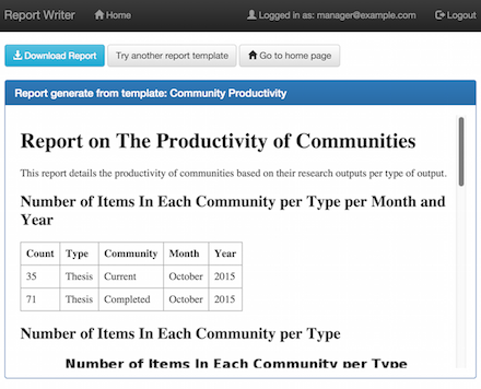 Screen snapshot of report preview screen